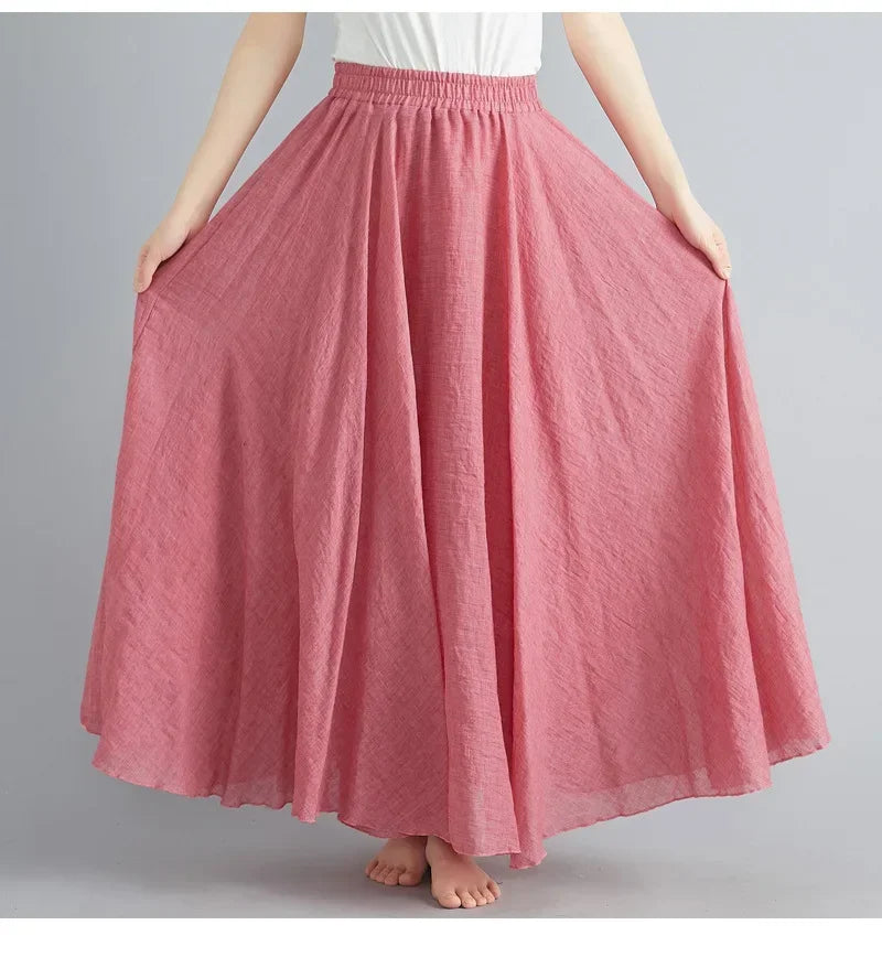 Cotton Linen Women Skirts Maxi Elegant