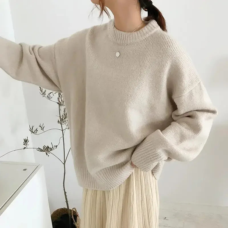 Round O Neck Black Pullover Knit Tops for Woman Beig Women's Sweater Harajuku Fashion Cold Winter 2023 New Collection Tall Sale