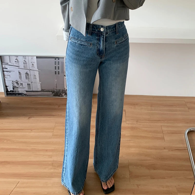 Slimming High Waist Bell Bottom Jeans Women's Summer New Design Wide Leg Pants Straight Cut Trousers Long Jeans Retro Sle