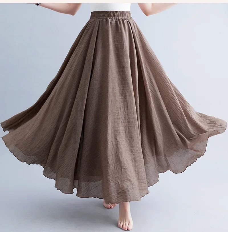 Cotton Linen Women Skirts Maxi Elegant