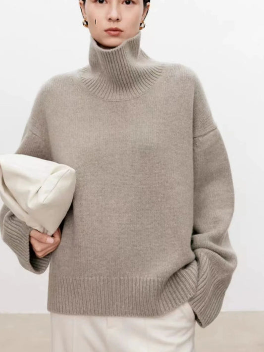 High-end soft waxy turtleneck 100%cashmere sweater women's loose thickened sweater base wool sweater