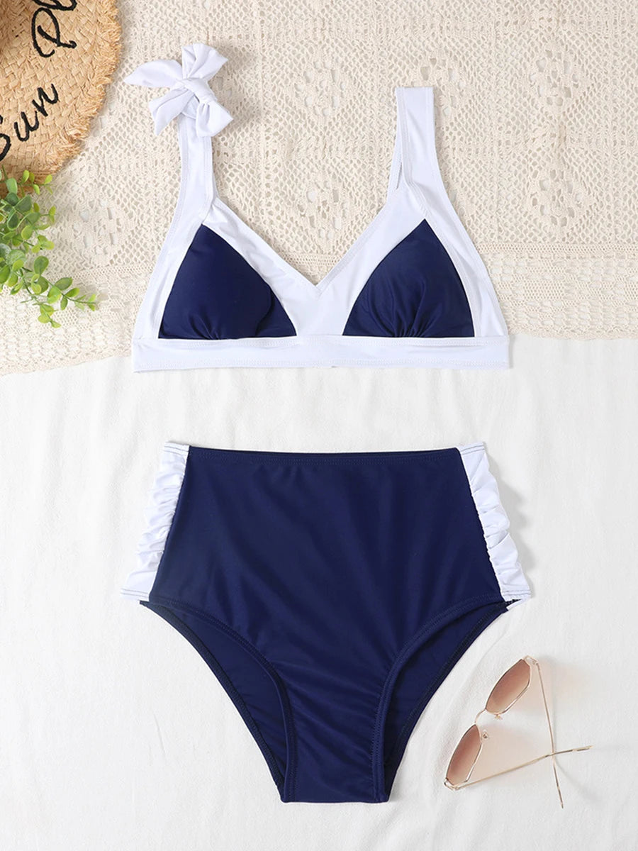 String Lovely Bikini 2024 Women High Waist Swimsuit Solid Vintage Swimwear Female Bathers Bathing Swimming Suit Summer Beachwear