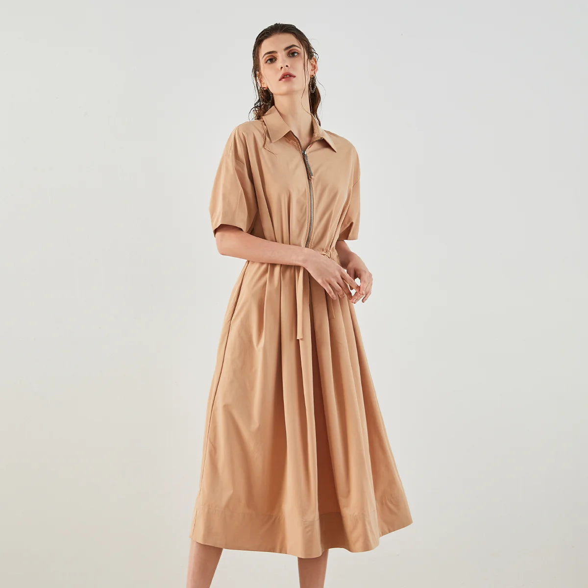 K1431W High-Quality Boutique Polo Collar Flora Casual Clothes Women Dresses Women Dresses Real Silk Dress