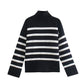 Winter Black And White Stripe Sweater Women Streetwear Loose Pullover Jumper Tops Female Long Sleeve Turtleneck Knitted Sweaters