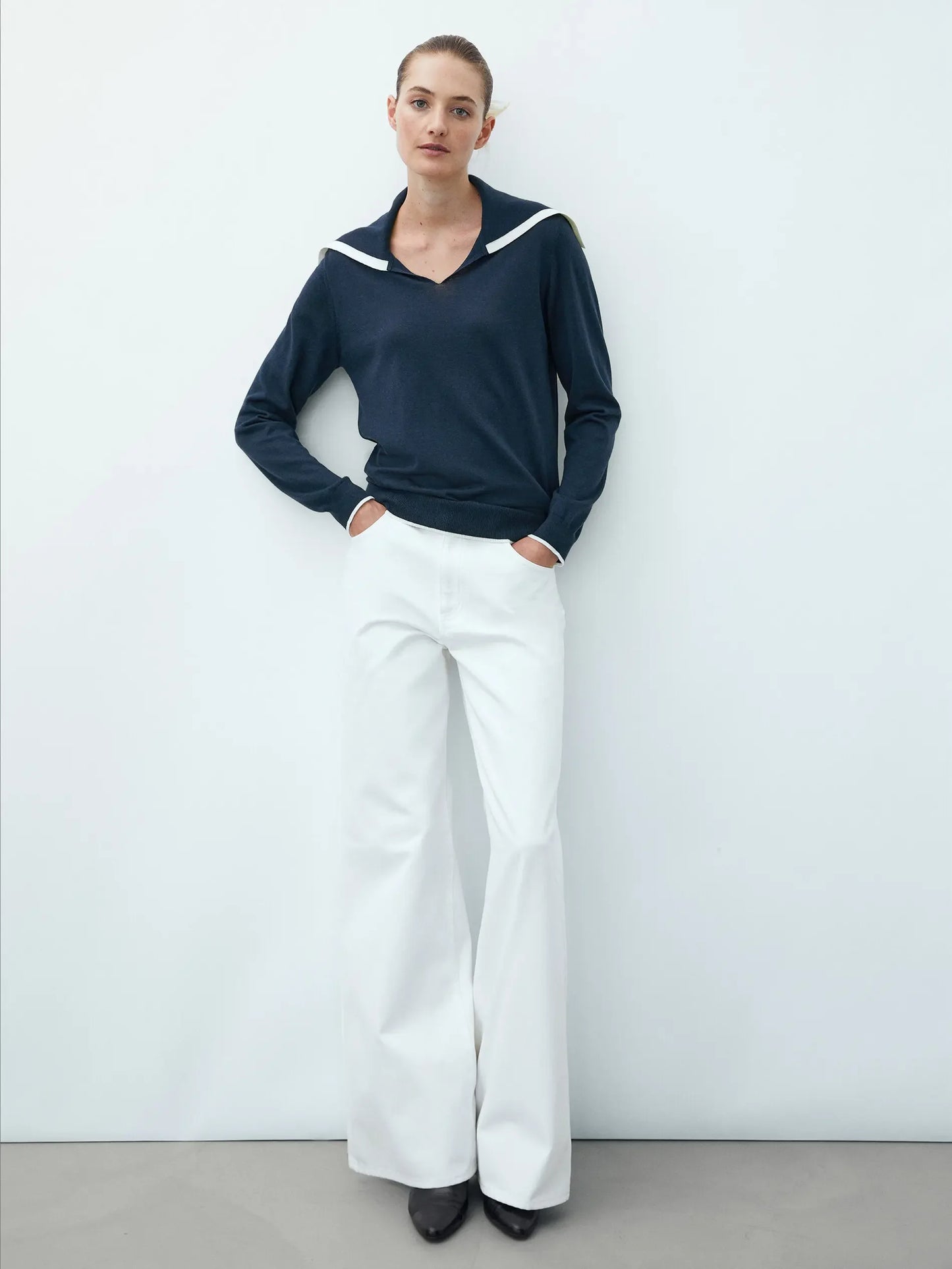 Women's sailor collar stylish casual top knitwear