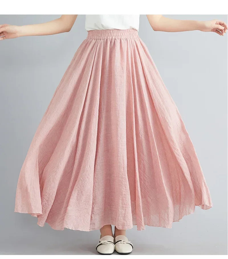 Cotton Linen Women Skirts Maxi Elegant