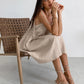 Summer Khaki Linen Dress Women Elegant Spaghetti Strap A-Line Loose Dresses Fashion Ruched Lace-Up Sexy Mini Dresses 2024