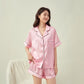 Women's Ice Silk Embroidered Short-Sleeved Pajama Set Shorts Included Striped Design Popular Homewear For Influencers In Summer