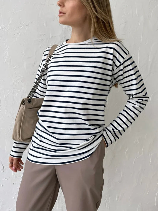 Wolfeel 2023 Summer Long Sleeve Striped T-Shirts Women Basic Casual Tops Female Cozy Loose Cotton Tees Harajuku T Shirt New