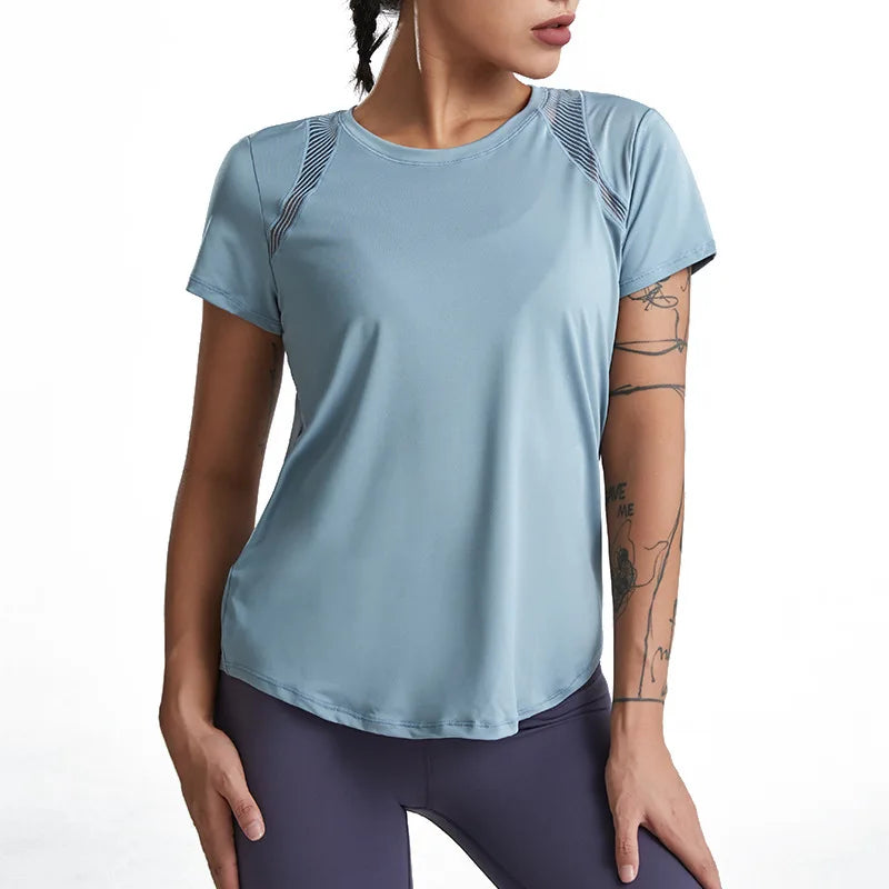 Loose Yoga Clothes Tops Short-Sleeved Running Quick-Drying Clothes T-Shirts Short Sports Hollow Fitness Clothes Women's Blouses