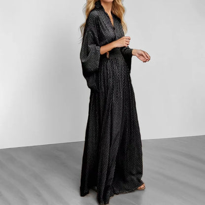 Geometric Trumpet Sleeves Sexy V-neck Waist Casual Loose Long Sleeve Dress