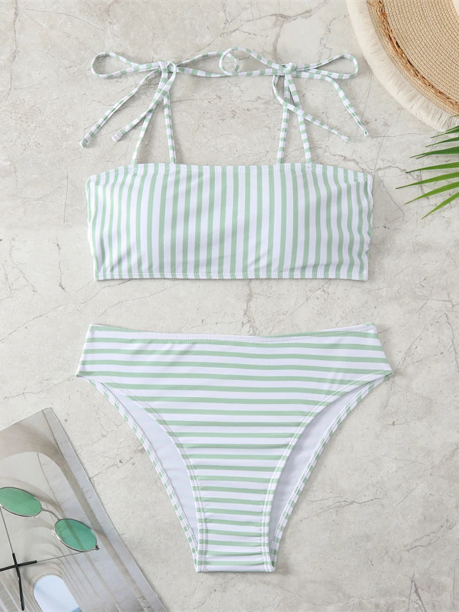 2024 Striped Strappy Two Piece Bikini Swimsuit Women Swimwear Female Bathers Bathing Swimming Swim Suit Beachwear