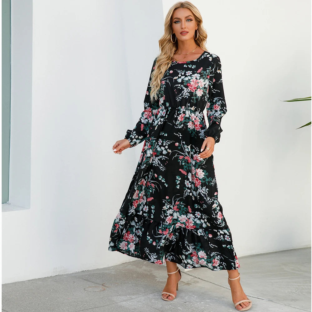 cute maxi dresses with sleeves MASCOMODA Fall Long Sleeve Maxi Dresses for Women 2025 Casual Boho Button Ruffle Neck Tiered A Line Flowy Wedding Guest Dress(Army Green,Small) at Amazon Women's Clothing store