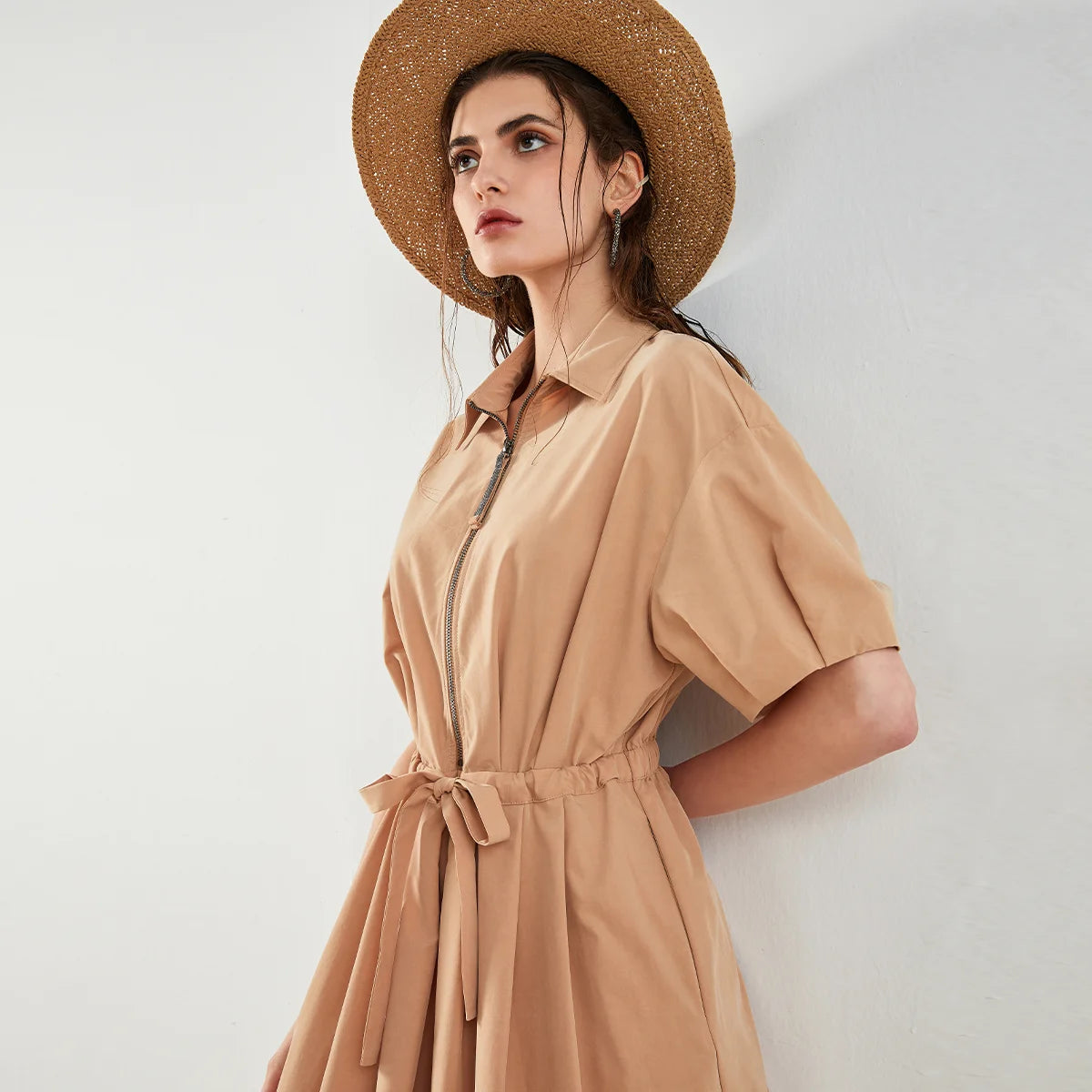 High-Quality Boutique Polo Collar Flora Casual Clothes Women Dresses Women Dresses Real Silk Dress