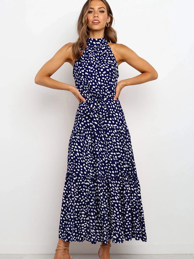 Summer Long Dress Polka Dot Casual Dresses Black Sexy Halter Strapless New 2022 Yellow Sundress Vacation Clothes For Women