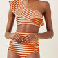 Striped Print Ruffle Split Swimsuit