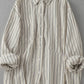 SuperAen Vertical Striped Linen Shirt Women's Autumn Casual Japanese Layered Shirt Long-sleeved Casual Shirts