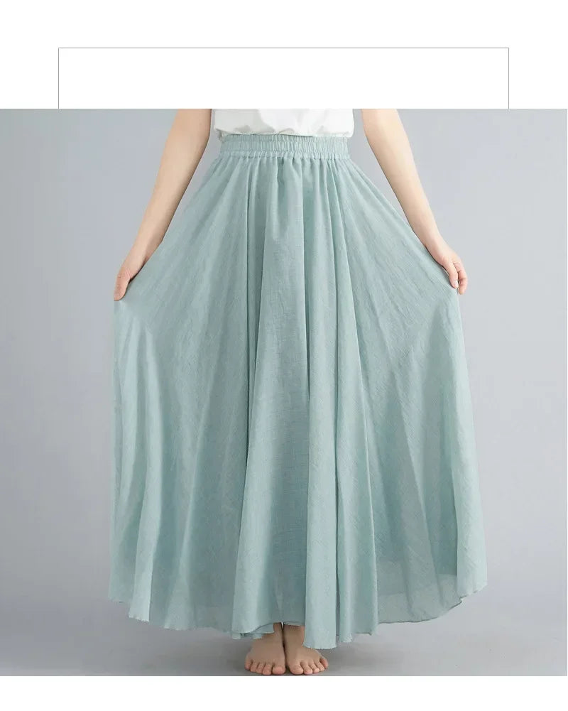 Cotton Linen Women Skirts Maxi Elegant