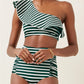 Striped Print Ruffle Split Swimsuit