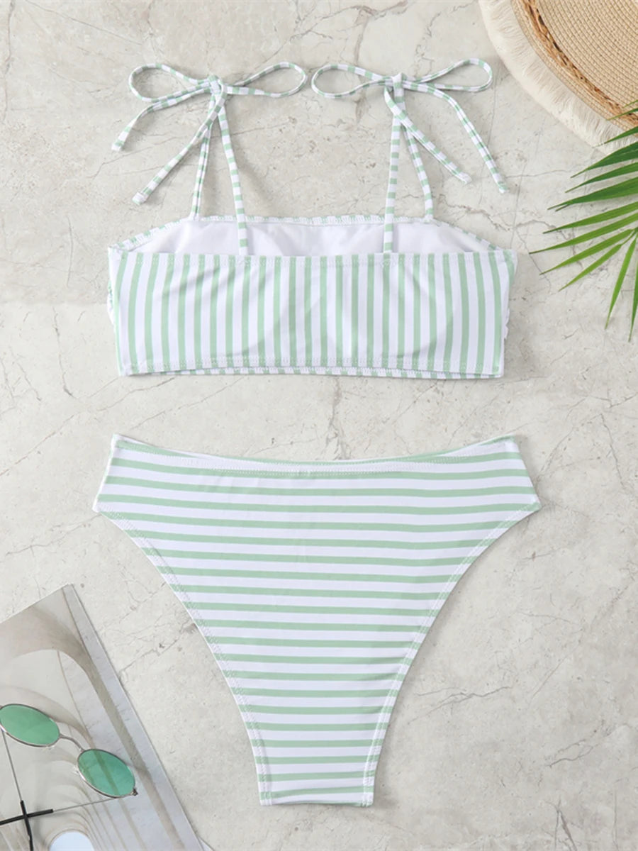 2024 Striped Strappy Two Piece Bikini Swimsuit Women Swimwear Female Bathers Bathing Swimming Swim Suit Beachwear