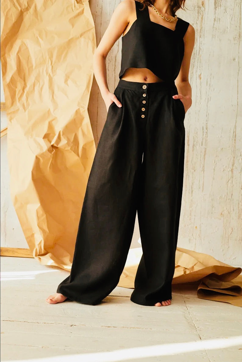 Wide leg linen pants