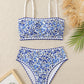 Sexy High Waist Bikini 2024 Floral Bandeau Swimsuit Female Swimwear Women Thong Bikinis Set Bather Beachwear Bathing Suit Pool