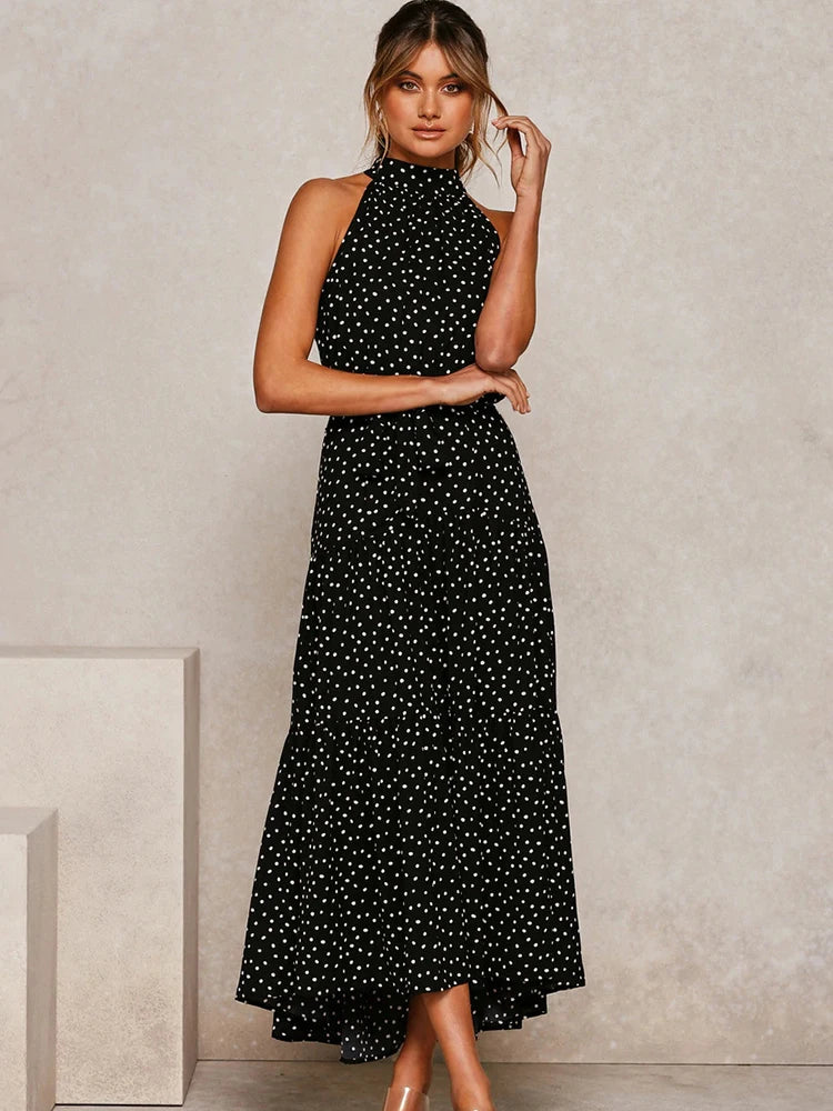 Summer Long Dress Polka Dot Casual Dresses Black Sexy Halter Strapless New 2022 Yellow Sundress Vacation Clothes For Women