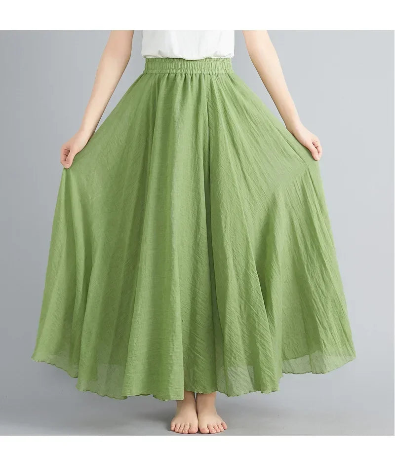 Cotton Linen Women Skirts Maxi Elegant