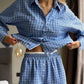 Striped Ladies Nightgown Set Long Sleeve Pyjamas Turn-Down Collar Sleepwear Crop Top Pajama Pants Casual Nightie Suit