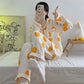 Women Pajamas Set Orange Print Sleepwear Autumn Korean Fashion Sweet Pyjamas Button Homewear Suit Women Home Clothes