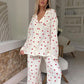 Love Print Cotton Pant Suits For Women Single-Breasted Pocket New In Women's Sleepwear Lapel Long Sleeve Woman