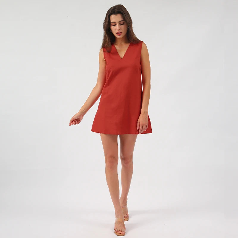 Vintage Linen Women's Dress Summer 2024 Sexy V-neck Short Beach Streetwear Dresses Mini Female Clothing Sundress Vestido