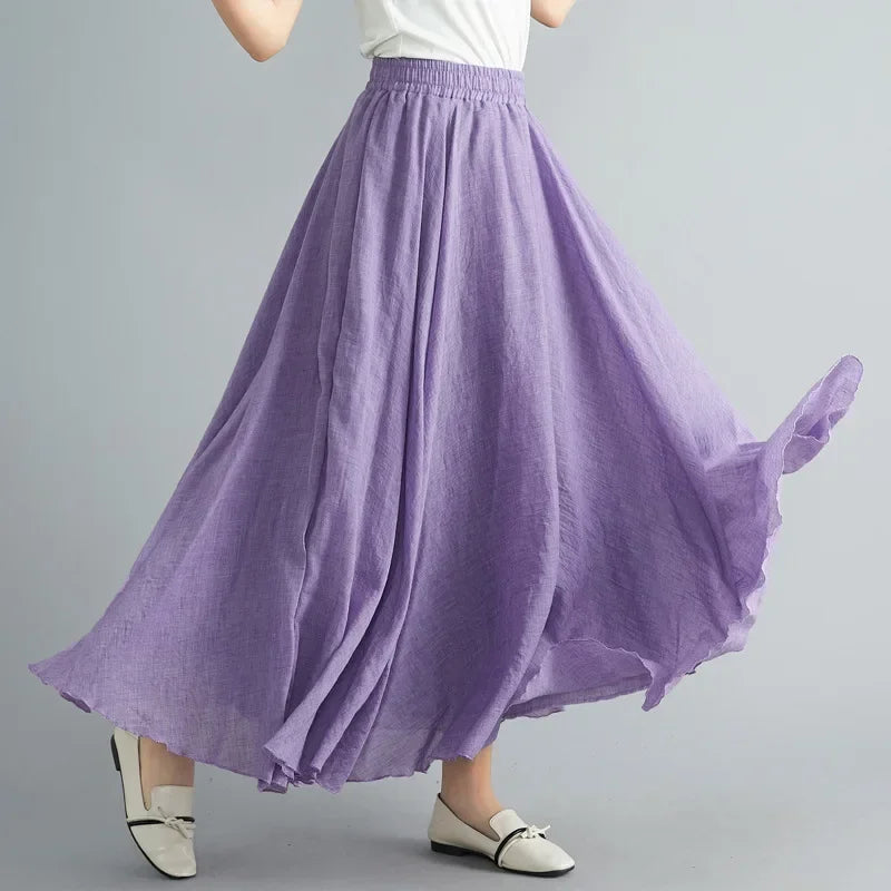 Cotton Linen Women Skirts Maxi Elegant