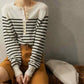 French new half-open round neck striped wool knit women's spring and autumn loose pullover long sleeve cashmere base sweater