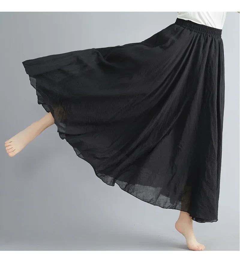 Cotton Linen Women Skirts Maxi Elegant