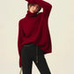 Turtleneck 100% cashmere sweater women loose thickening age reduction niche vintage red crewneck sweater women long sleeves