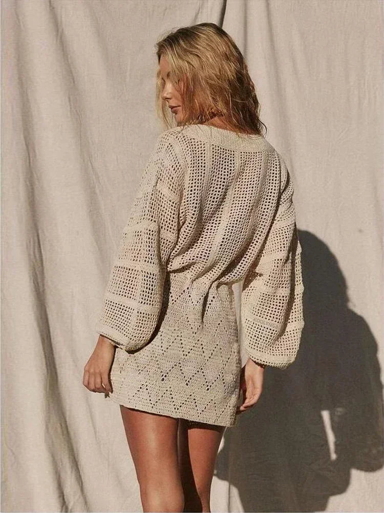 Knit Mesh Hollow Out Beach Mini Dress