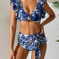 Women Push Up Swimwear Ruffle Printed Bikini Swimsuit Cover Up High Waist V Neck Bikini Set Summer Beach Fashion Bathing Suit