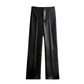 Stylish Chic Black Soft PU Leather Straight Pants Women High Waist Autumn Winter Ladies Faux Leather Trousers 2023