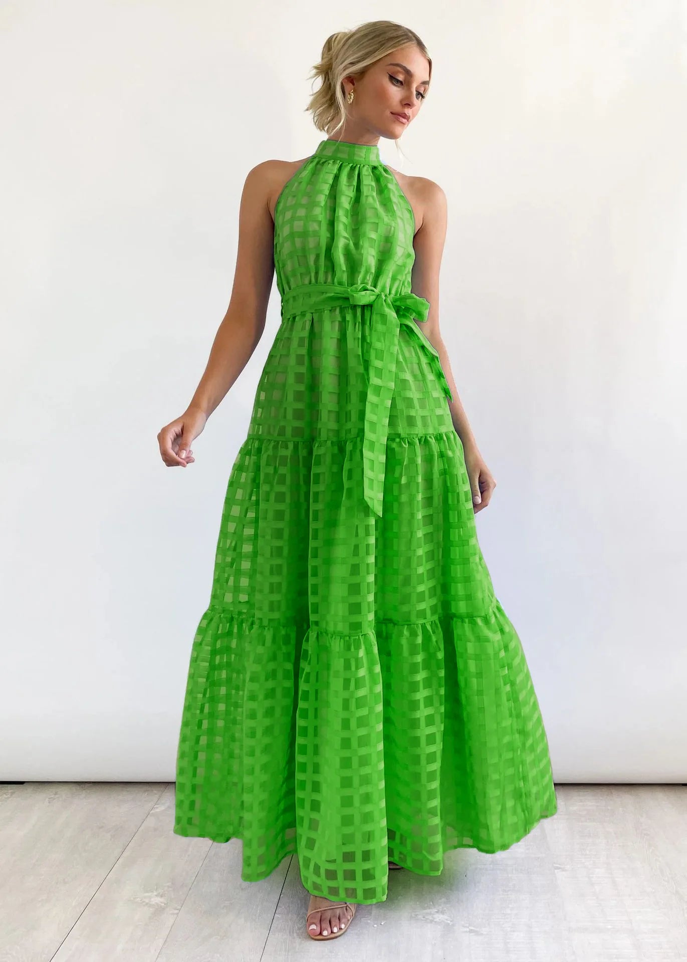 Elegant Women's Evening Green Dress Y2k 2024 Summer Waist Wrap Gentle Maxi Dress Robe Fashionova Outfits For Women Vestido Mujer