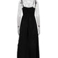 Oymimi Fashion Black Cotton Womens Dresses Elegant Spaghetti Strap Hollow Out Dress Summer Pockets Side Slit Loose Dress Female