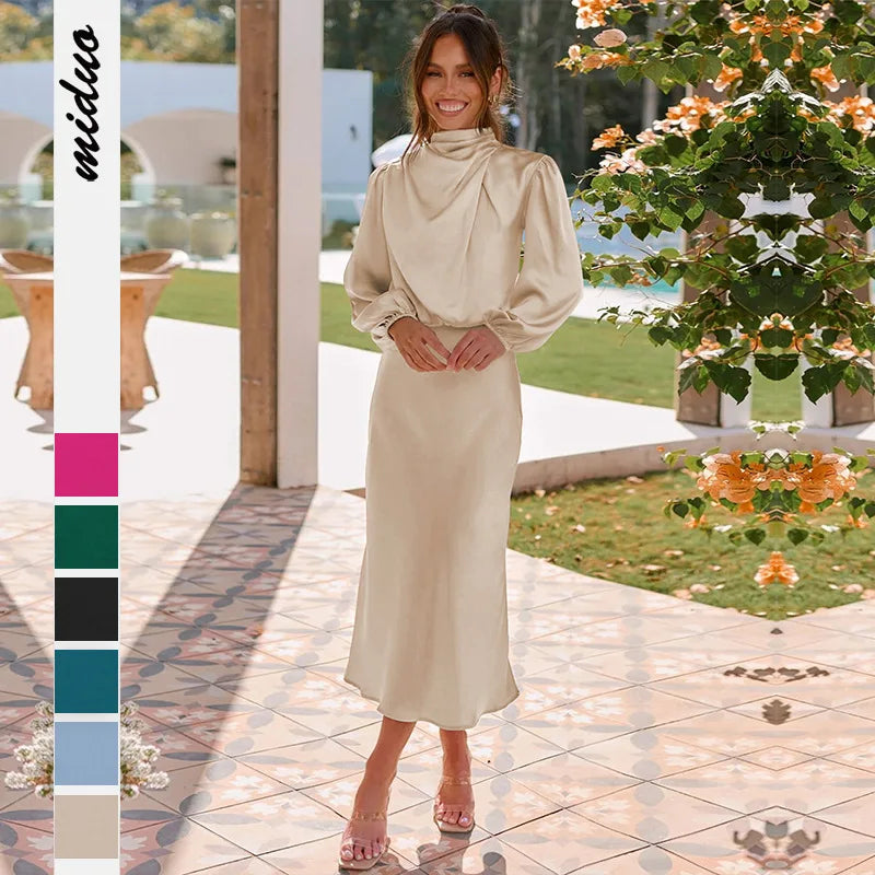 Satin Long Sleeve Loose Fitting Dress