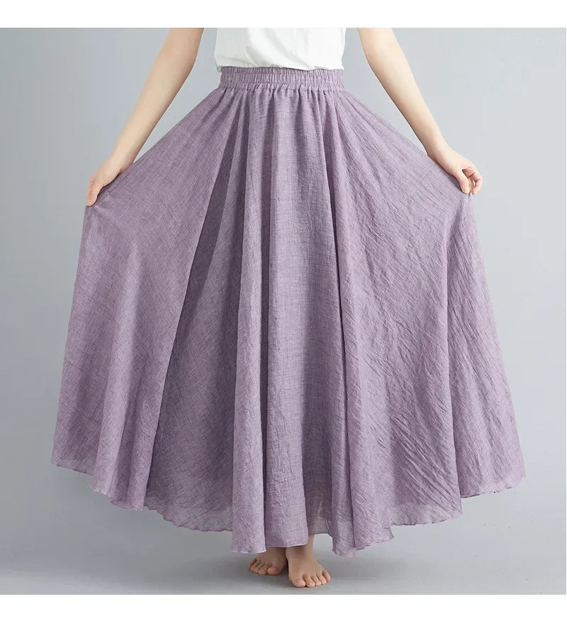 Cotton Linen Women Skirts Maxi Elegant