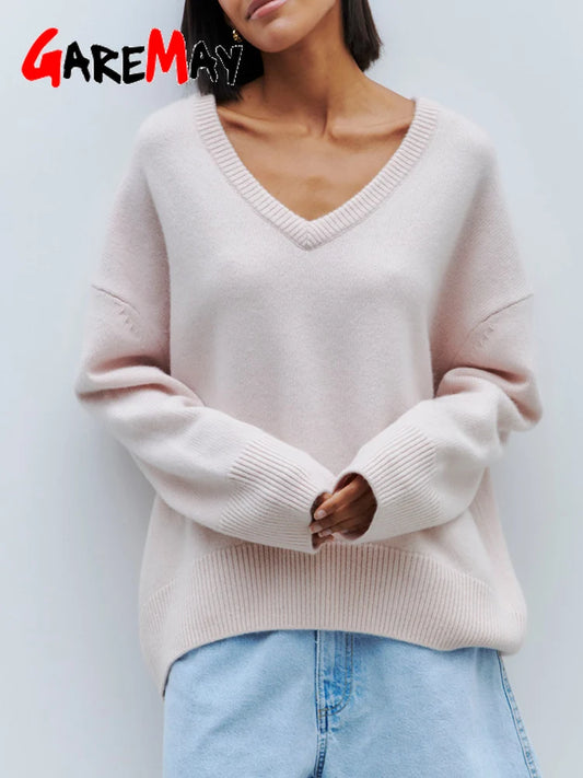 Solid Women's Oversize Sweater V Neck Soft Basic Autumn Vintage Long Sleeve Classic Pullover Women Loose  Sweaters for Women